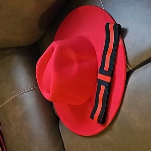 RED Wide Brim Fedora Hat w/ Band
